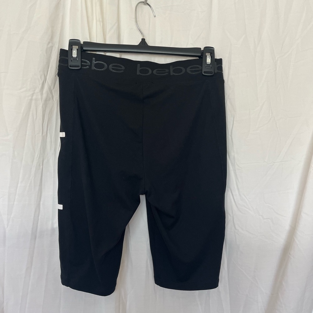 Women’s Bebe Logo Biker Shorts  Black with White Logo Medium